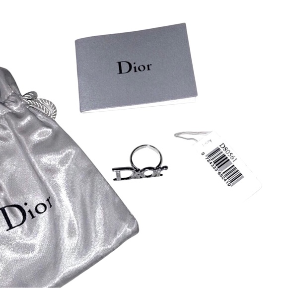 Dior Monogram Silver Logo Diamanté Spelled Out Double Finger Ring - Picture 5 of 16